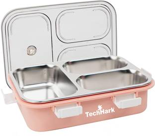 TechHark Stainless Steel 3 Compartment Leak Proof Lunch Boxes 3 Containers Lunch Box