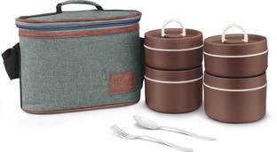 Sanjeev Kapoor By Classic Essentials Luscious Microwave, Insulated Tiffin Set with Bag&Cutlery 4 Containers Lunch Box