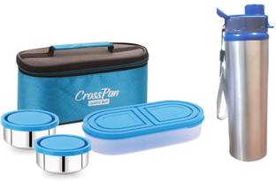 CrossPan Zenith Double Decker Stainless Steel Lunch/ Tiffin Box with Sleek Bottle 3 Containers Lunch Box