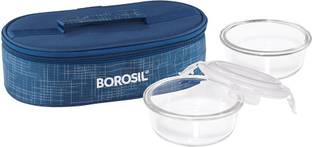 BOROSIL Indigo Blue Lunch Box with Bag, 2pc (400 ml x 2) Round, Horizontal Office Tiffin 2 Containers Lunch Box