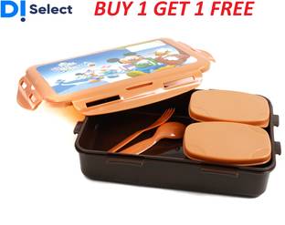 di select 3 CONTAINERS DIVINE LUNCH BOX With Spoon And Fork (Multicolor) 3 Containers Lunch Box