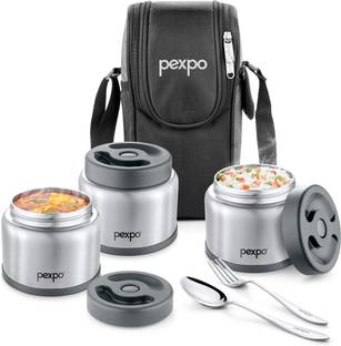 pexpo Extreme Heavy Duty Vacuum Insulated (2 X 400ml, 1 X 600ml) Keeps Food warm, 3 Containers Lunch Box