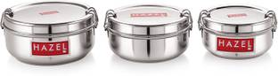 HAZEL Stainless Steel Traditional Design Tiffin Lunch Container with Locking Clip Set of 3, 350, 500 & 700 ML 3 Containers Lunch Box
