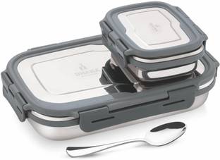 Dhara Stainless Steel BLAZE Tiffin 900ml and Inner Steel 200ml 2 Containers Lunch Box