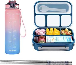 SATANI Plastic Lunch Box with 1L Bottle and 2 chopstik for office School Collage 4 Containers Lunch Box