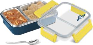 MILTON Fun Feast 2 Inner Stainless Steel with PU Insulation, 2 Compartment, Dark Blue, 1 Containers Stainless Steel Office Lunch Box