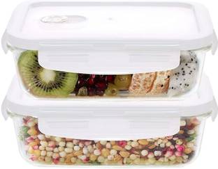 Cutting EDGE High Glass Lunch Box Food Container 1040 ML Box with Air Vent 2 Containers Lunch Box