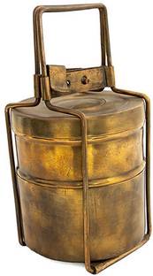 Rhapsodically Made Traditional Brass Two-Storey Tiffin 2 Containers Lunch Box