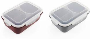 MAGICSPOON 3 Section Lunch Box with Spoon & Fork with Air Tight Lid (Grey,Maroon,1200 ml) 2 Containers Lunch Box