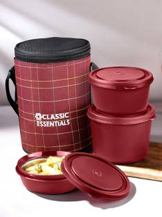 Classic Essentials Microwave Safe Stainless Steel | Insulated Fabric Bag | Leak Proof 3 Containers Lunch Box