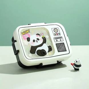 cuddlenest Panda Bento Lunch Box, Leakproof Container with Spoon, Sauce Compartment 3 Containers Lunch Box
