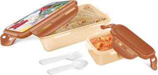 MILTON Mini Fun Treat Super Hero Plastic Tiffin Box for Kids, Ivory 2 Containers Lunch Box