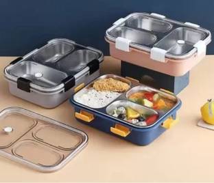 S A Creation Leak Proof 3 Compartment Stainless Steel Lunch Boxes Tiffin Box 3 Containers Lunch Box