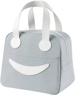 RISHAV HANDICRAFTS Insulated Canvas Smiley Lunch Bags with Aluminum Lining Leakproof Small Grey 1 Containers Lunch Box