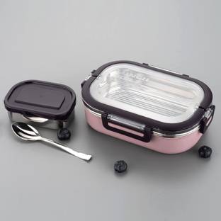 NOVEL Lunch Box Stainless Steel Leak Proof Hot Meal Easy to Carry 2 Containers & Spoon 2 Containers Lunch Box