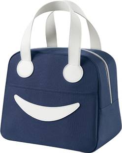 RISHAV HANDICRAFTS Insulated Canvas Smiley Lunch Bags with Aluminum Lining Leakproof Navy Blue 1 Containers Lunch Box