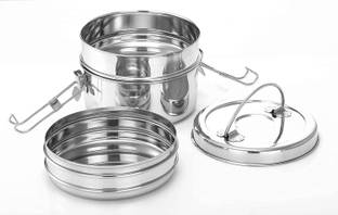 AEROBIX Stainless Steel Traditional Clip Tiffin With Handle Combo lunch box (Pack Of 2) 3 Containers Lunch Box