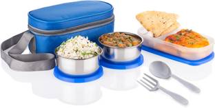 Neki NEW DESIGN OF LUNCHBOX IN BLUE COLOR STAINLESS STEEL LUNCHBOX SET FOR DAILY USE 2 Containers Lunch Box