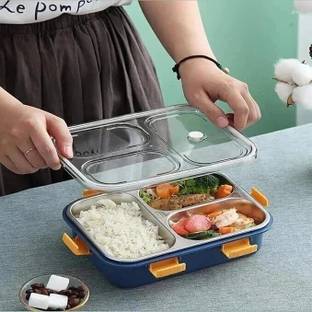 Hyzon Tech 3 Compartment Stainless Steel Insulated Lunch Boxes for Boys/Girls/School/Office 3 Containers Lunch Box