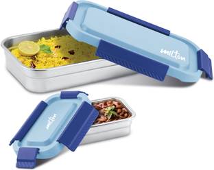 MILTON Metro Meal Jr. Stainless Steel Tiffin, set of 2 (750 ml,140 ml ) Blue 2 Containers Lunch Box