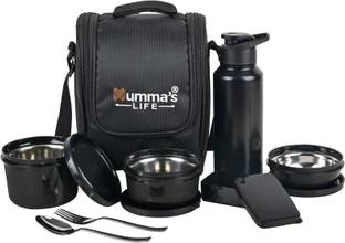 Mumma's LIFE Stainless Steel Lunch Box with 130ml Pickle Box, Spoon&Fork 250ML, 400ML & 600ML 4 Containers Lunch Box