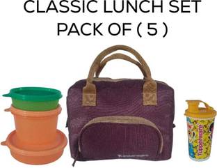 TUPPERWARE New Classic Lunch Box 3 Container+ 1 Ciper + 1 Bag ( Pack of 5) 4 Containers Lunch Box