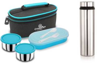 CrossPan S SDouble decker Lunch box/ tiffin box with SS Water Bottle 750ml_CP 3 Containers Lunch Box