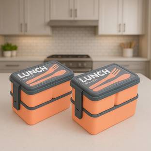 SHREYAINDUSTRY Buy 1 Get 1 Free Lunch Box Combo | Peach Color | 6 Compartments | 3000 ml 6 Containers Lunch Box
