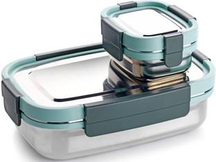 Ganesh Shine 750 Steel 2 Containers Lunch Box