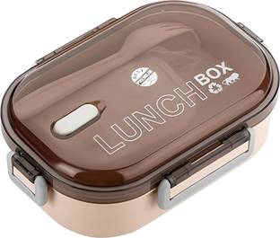 ARCYU Rectangle Classy 2 Section Lock With Spoon & Fork Lunch Box For School & Office 2 Containers Lunch Box
