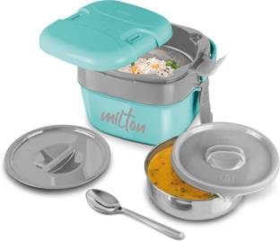 MILTON Cubic Small Inner Stainless Steel Tiffin Box, 800 ml, Aqua Green 1 Containers Lunch Box