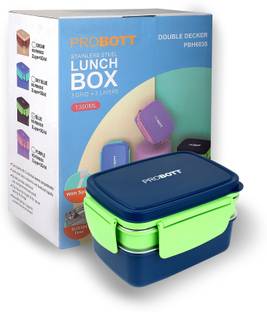 PROBOTT Double Decker Stainless Steel Lunch Box, 2 Layers with 3 Compartment and 1Spoon, 2 Containers Lunch Box