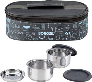BOROSIL Carry Fresh Lunchbox, 2pc Set (180ml Each) Horizontal Tiffin for Office 2 Containers Lunch Box