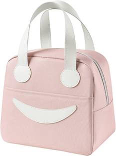 RISHAV HANDICRAFTS Insulated Canvas Smiley Lunch Bags with Aluminum Lining Leakproof Small Pink 1 Containers Lunch Box