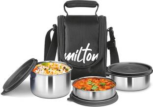 MILTON Tasty 3 Stainless Steel, Black,(500ml,200ml,320ml) 3 Containers Lunch Box