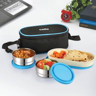 cello Exe Stainless Steel , Blue 3 Containers Lunch Box