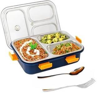 SABRAK ENTERPRISE 750ml Stainless Steel Lunch Box – 3 Compartment, Leak-Proof with Cutlery 3 Containers Lunch Box