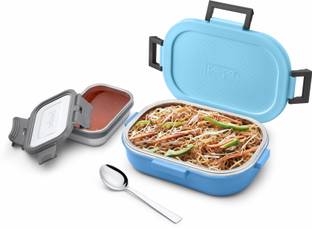 pexpo Tasty Bite Insulated Kids Tiffin Box (650ml) & Small Container(150ml), Anti-Skid 2 Containers Lunch Box