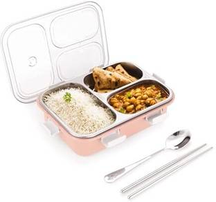 Tannu Craft Lunch Box Bento 3 Compartment Stainless Steel Lunch Box 3 Containers Lunch Box