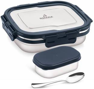 Dhara Stainless Steel Blaze Airtight Leak Proof Tiffin Box with Mini Container Inside Navy Blue 2 Containers Lunch Box
