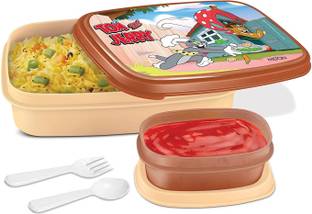 MILTON Fun Time Tom and Jerry Cartoon Print Polypropylene Kids Tiffin Spoon and Fork 2 Containers Lunch Box