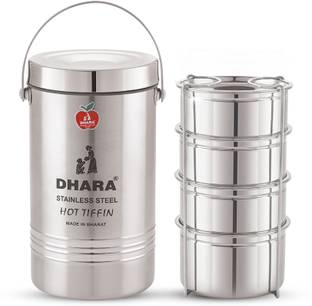 Dhara Stainless Steel Mazan 4 Tier Medium Stainless Steel Insulated Tiffin Box 4 Containers Lunch Box