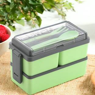 OMORTEX Rectangular Classy 3 Section With 1 Spoon & 1 Fork 3 Containers Plastic Office Lunch Box