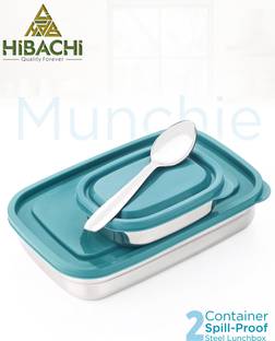 HIBACHI Universal Mil Steel Tiffin, True ton, Stylish, Durable, Compact, Slim, for Kids 2 Containers Lunch Box