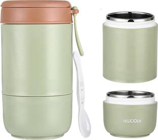 Bhaguji Insulated Food Container for Kids Adult Food Jar with Folding Spoon Leak Proof 2 Containers Lunch Box