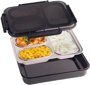 Tannu Craft Lunch Box Bento 3 Compartment Stainless Steel Lunch Box 3 Containers Lunch Box
