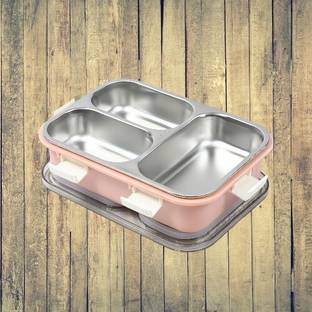 HIRVA 100% Leak Proof 3 Compartment Lunch Box - 3Containers Portable LB006 3 Containers Lunch Box