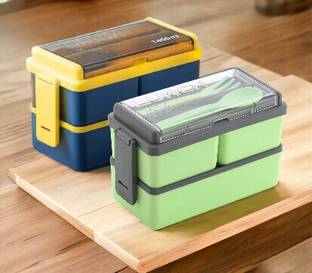 OMORTEX Classy Combo Of 2 Lunch Box 3 Containers Plastic Office Lunch Box