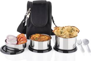 AURUMWARE VERY NEW DESIGN OF LUNCHBOX SS LUNCHBOX IN BLACK COLOR 3 Containers Lunch Box