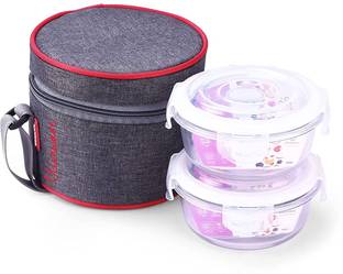 Oliveware Rocky Glassware Round Lunchbox|Borosilicate Glass Lunchbox Microwave Proof 2 Containers Lunch Box